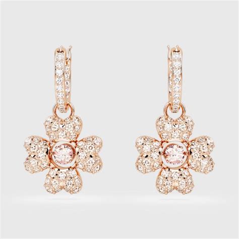 Swarovski Idyllia Drop Earrings Clover White Rose Gold Tone Plated