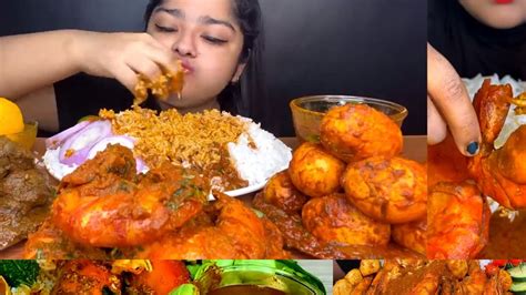 🔥big Bites Asmr Eating Spicy Prawn Curry Spicy Egg Curry Chicken