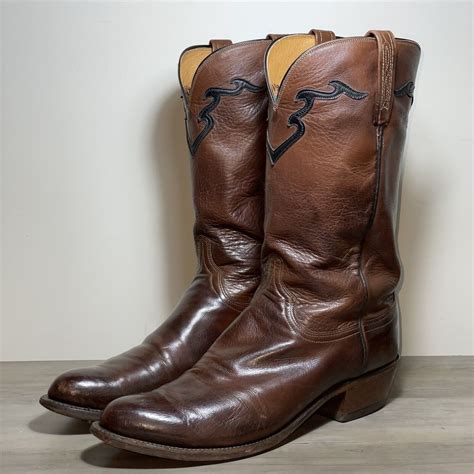 Lucchese 1883 Mens Cowboy Boots Brown Buffalo Leather Round Toe Size