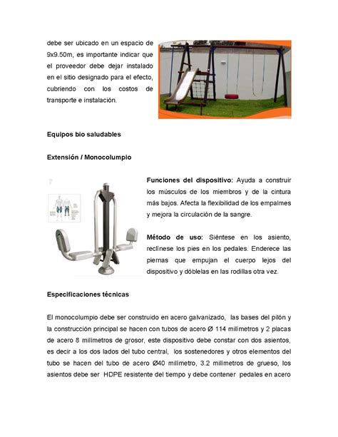 Especificaciones T Cnicas Equipamiento Del Parque Bio Saludable Pdf