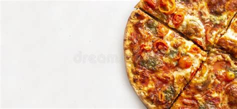 Pizza With Tomato Mozzarella And Greens On A White Background