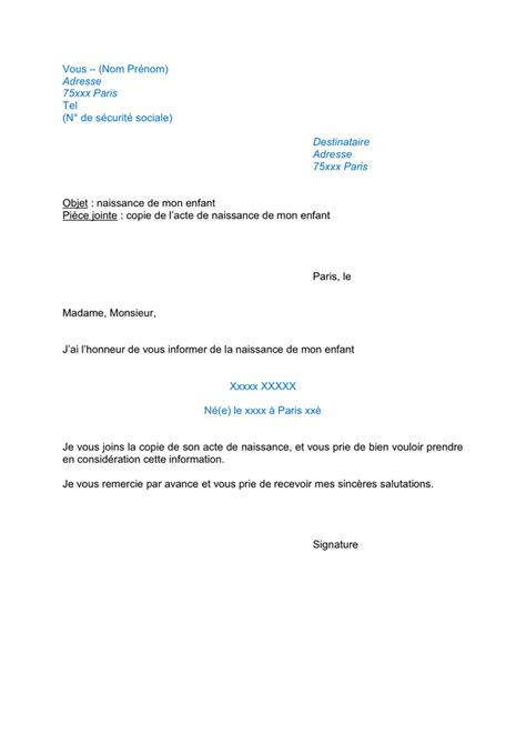 Exemple Lettre Declaration De Naissance DOC PDF Page 1 Sur 1