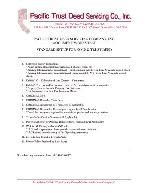 Fillable Online Pacific Trust Deed Servicing Company Inc Document