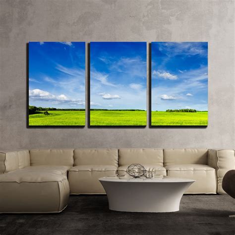 Wall26 3 Piece Canvas Wall Art Spring Summer Background Green Grass Field Meadow Scenery