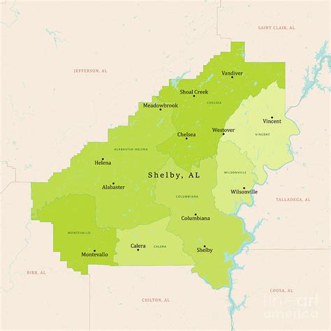 AL Shelby County Vector Map Green Digital Art by Frank Ramspott - Pixels