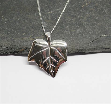 Large Sterling Silver Double Sided Ivy Leaf Pendant Necklace Etsy