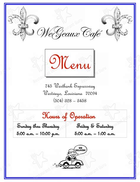 Menu At Wegeaux Café Restaurant Westwego