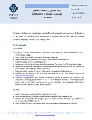 Convocatoria Plaza Desarrollo Educativo Agosto Pdf