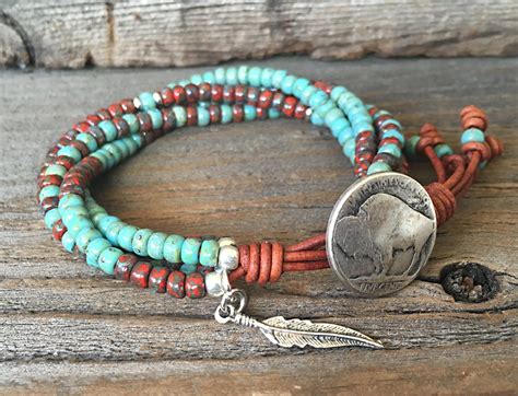 Native American Style Bead Wrap Bracelets For Women Seed Bead Leather