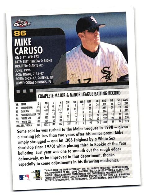 2000 Topps Chrome Baseball Card 86 Mike Caruso EBay