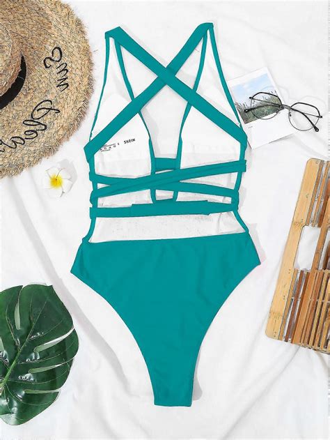 Sexy One Piece Thong Swimsuit V Neck Bandage Tie One Piece Open Back Sexy Bikini Fruugo UK