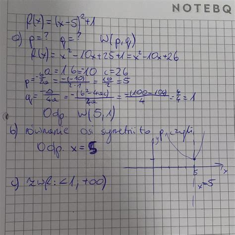 Dana jest funkcja F x x 5 ² 1 Wyznacz a współrzędne wierzchołka