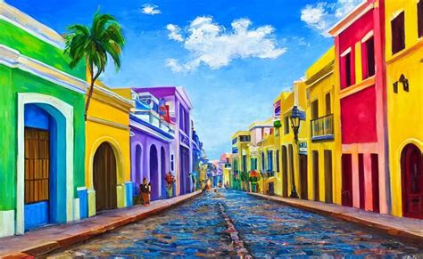 A Street Of Old San Juan Puerto Rico Colorful Stable Diffusion