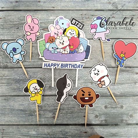 Jual Cake Topper Kertas BT21 Hiasan Kue BT21 Tusukan Kue BT21 Shopee