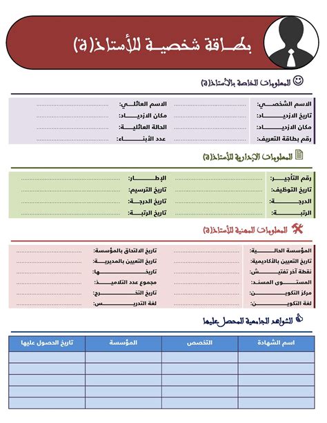 بطاقة تعريفية جاهزة Doc