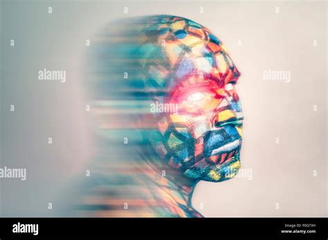 Superhero Portrait Colorful Face Art With Motion Blur Effect Stock