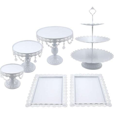 Lot de 6 présentoirs à gâteaux ronds en métal avec perles de cristal