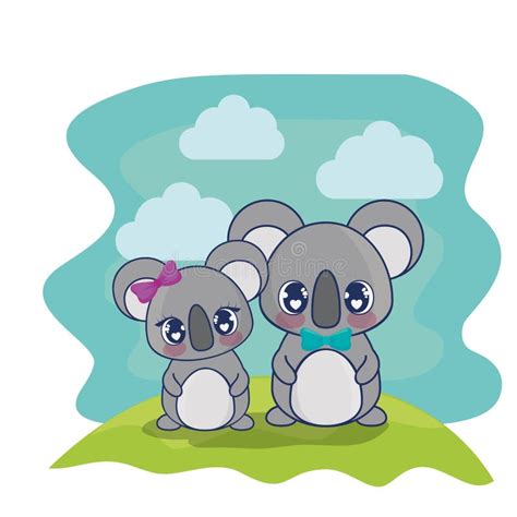 Cute Koalas Couple Characters Vector Illustration Stock Illustration