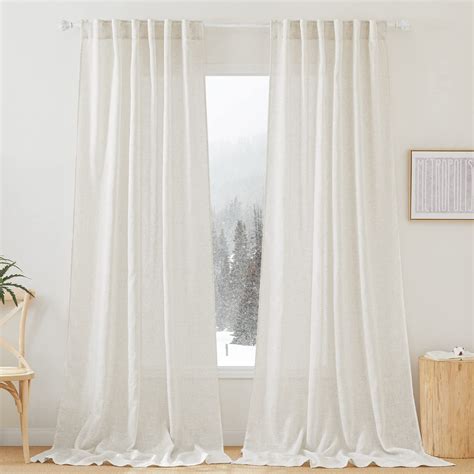 RYB HOME Extra Long Sheer Curtains Linen Look Elegant Texture