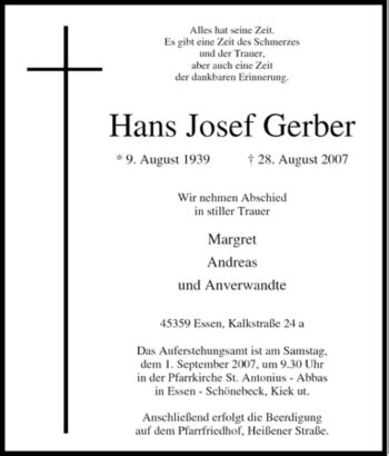 Traueranzeigen Von Hans Josef Gerber Trauer In NRW De