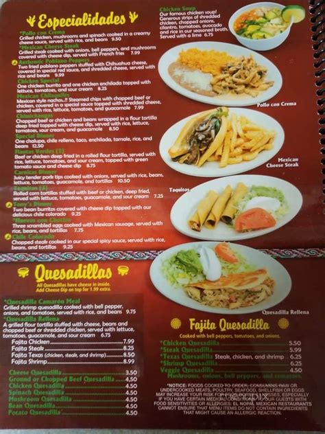 Menu Of El Nopal Mexican Restaurant In Calhoun Ga