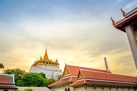 Golden Mountain Or Gold Pagoda In The Middle Of Old Town Of Bangkok