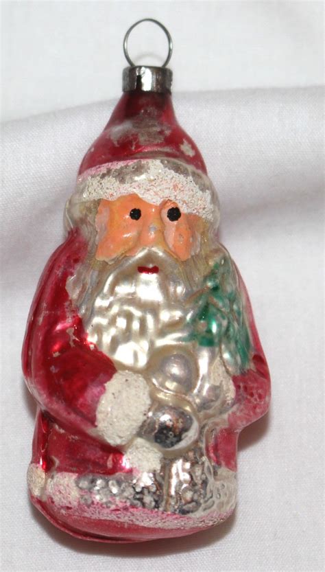 Early 1930s Glass Santa Claus With Green Tree German Christmas