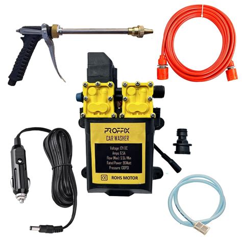 Proffix 12 Volt Acdc 130 Psi Pressure Washer For Home Cleaning Car And Bike With Hose And