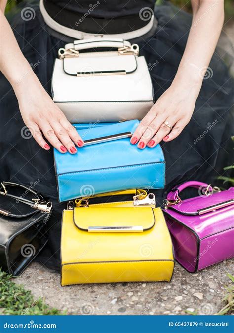 Colorful Purses Top View Isolated From The Floor Royalty Free Stock