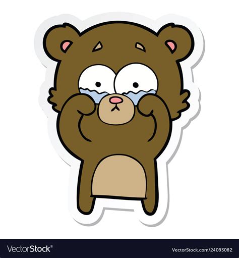 Sticker Of A Cartoon Crying Bear Rubbing Eyes Vector Image