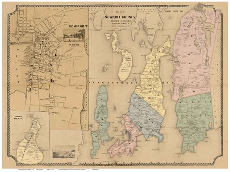 Newport County Rhode Island 1850 - Old Map Reprint - OLD MAPS