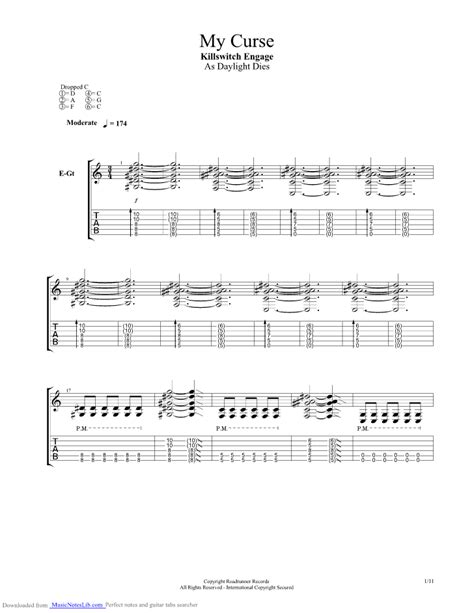 My Curse guitar pro tab by Killswitch Engage @ musicnoteslib.com