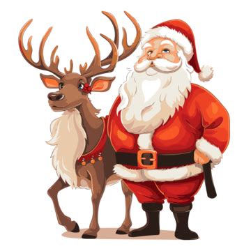 Santa And Rudolph Vector Sticker Clipart Santa Claus Stand With