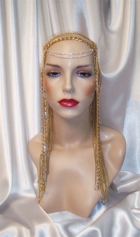 Gold Rhinestone Chain Headpiece Bridal Headpiece Cleopatra Headpiece