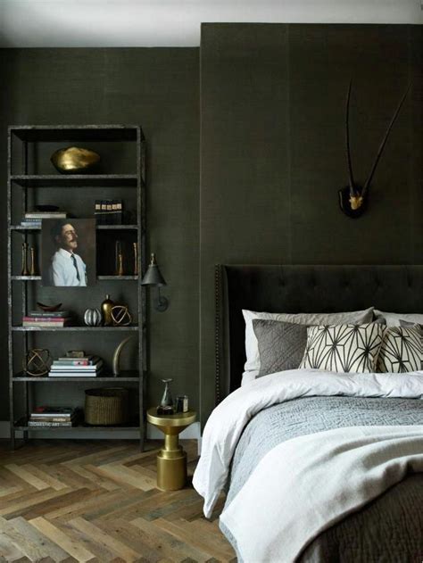 Dark Green Bedroom Walls In A Moody Masculine Soho Loft Via Thouswellblog Greenbedroom Green