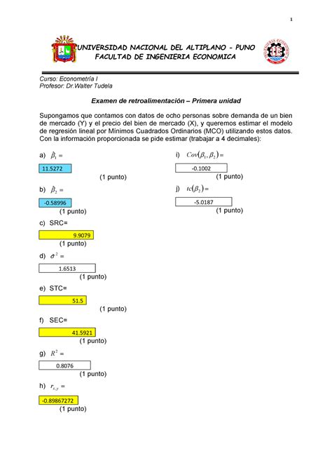 Examen Econometria Trabajo Encargado UNIVERSIDAD NACIONAL DEL