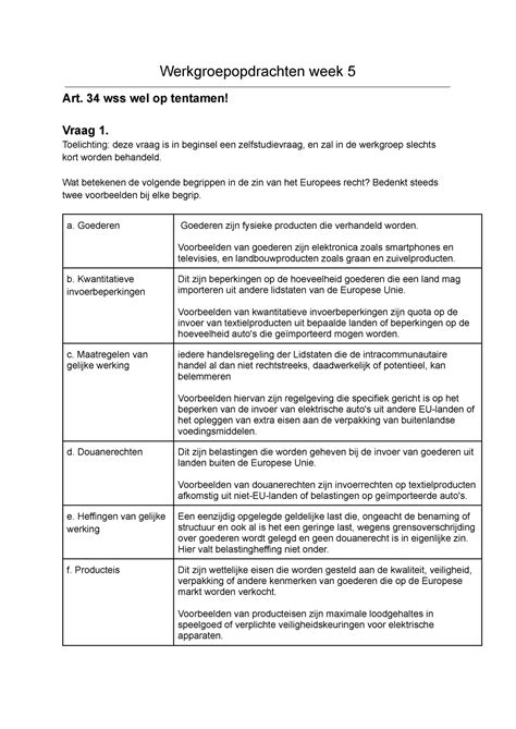 Week Werkgroep Europees Recht Werkgroepopdrachten Week Art