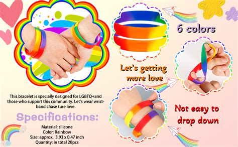 Invalidism 20 Pcs Gay Pride Wristbands Rainbow Bracelet 6 Colors