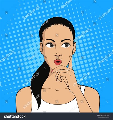 Pop Art Woman Thinking Template Advertising Stock Vector Royalty Free 1439011844