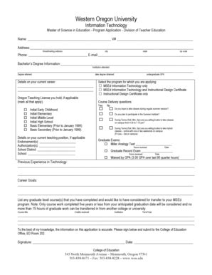 Fillable Online Wou Application Form Western Oregon University Wou