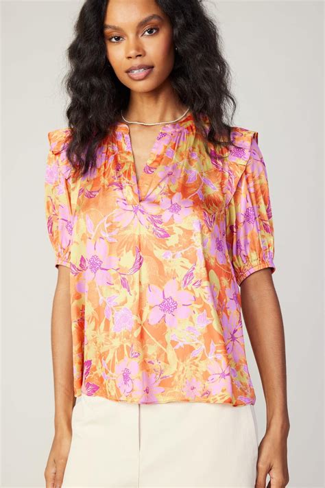 Claire Floral Print Split Neck Blouse Amber Marie And Company