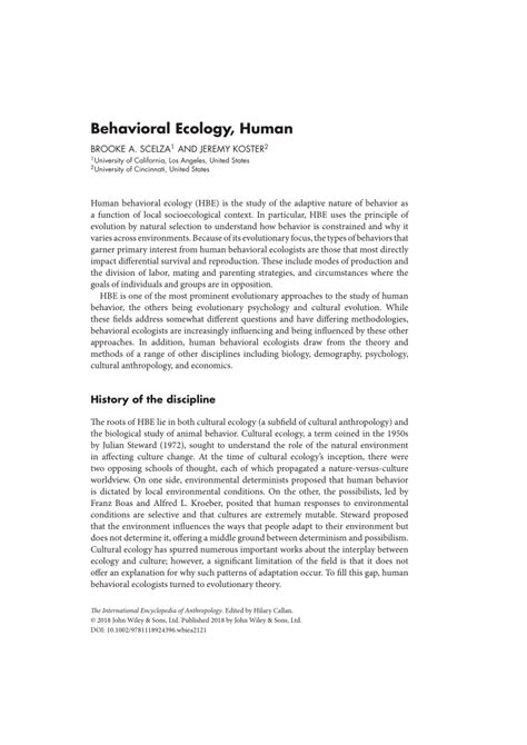 Pdf Behavioral Ecology Human