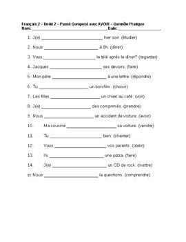 Passé Composé with AVOIR Practice Quiz by Mme Faas French Foxes