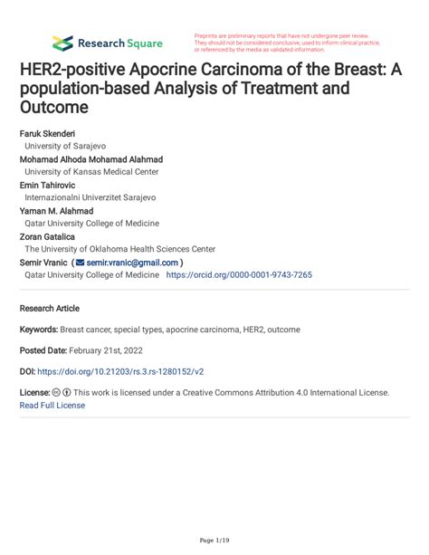 Pdf Her2 Positive Apocrine Carcinoma Of The Breast A Population