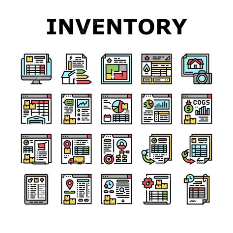 inventory analytics  report icons set vector symbol vector cost