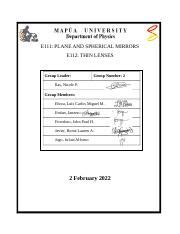 E E Initial Lab Rep Docx E Plane And Spherical Mirrors E