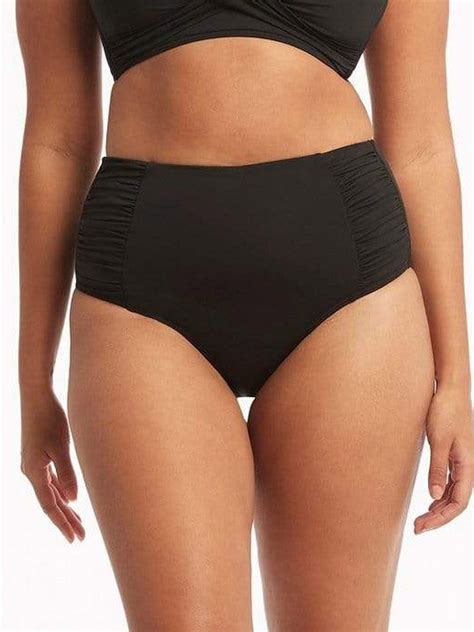 Sea Level Essentials High Waisted Gathered Bottom In Black Sandpipers