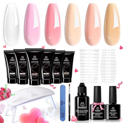 Amazon Beetles Nude Pink Poly Nail Extension Gel Kit Colors Sheer Pink Brown Jelly UV