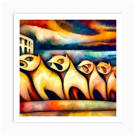 Cats In A Row Art Print By Hunzinator Fy