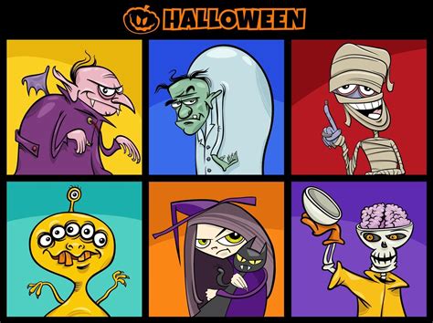 cartoon Halloween funny scary characters set 3336596 Vector Art at Vecteezy